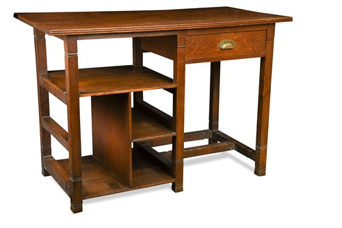 Lot 223 - An Arts & Crafts oak desk by Rogers of Paradise Square, Oxford circa 1910