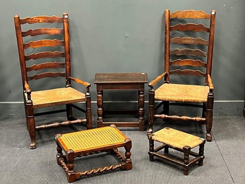 Lot 704 - A near pair of low Lancashire ladder back...