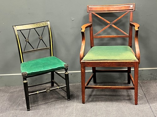 Lot 709 - A 19th century mahogany armchair with X-frame...