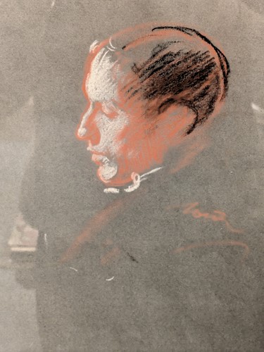 Lot 540 - A portrait study of a man in profile, red,...