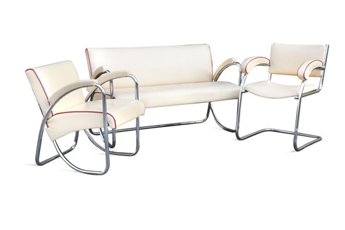 Lot 259 - A P.E.L. chrome two-seat sofa and chair en-suite