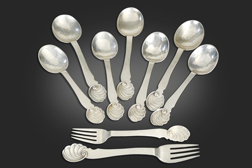 Lot 191 - Just Andersen, a Danish metalwares part service of flatware