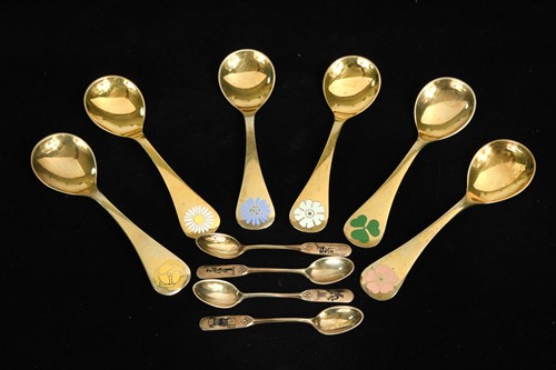 Lot 190 - W&S Soerensen Denmark, a set of twelve Danish gilt metalwares coffee spoons