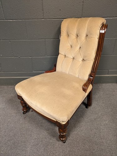 Lot 768 - A Victorian button back nursing chair 95 x 60...