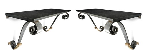 Lot 285 - A pair of blacksmith-made wrought iron console tables