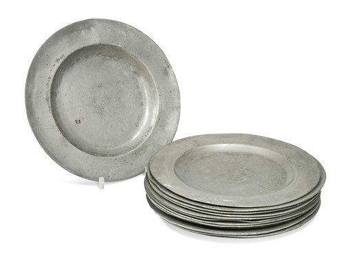 Lot 402 - A group of thirteen pewter plates, 18th century