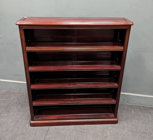 Lot 744 - A Chinese hardwood open bookcase 107cm x 91cm...