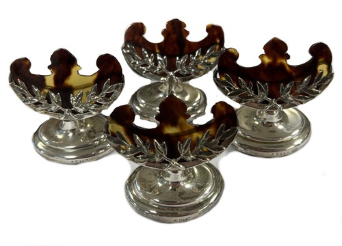 Lot 503 - Four early 20th century silver and tortoiseshell menu holders