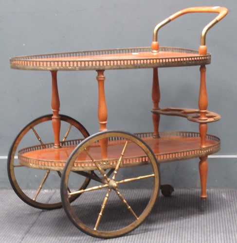 Lot 677 - Mid 20th century two tier drinks trolley with...