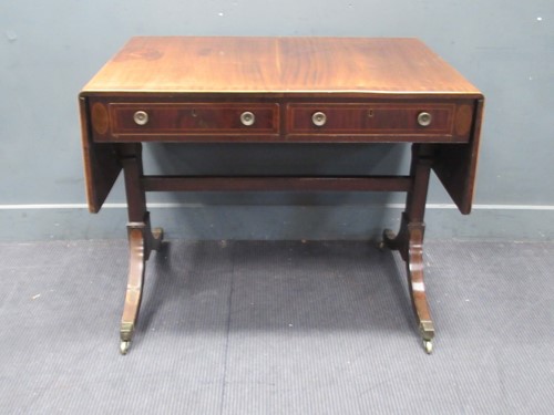 Lot 670 - 19th century mahogany sofa table with inlaid...