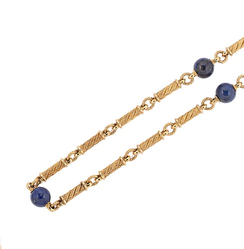 Lot 195 - Asprey - A late 20th century 18ct gold lapis lazuli necklace