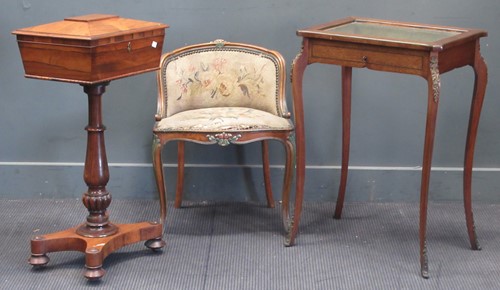 Lot 674 - A faux rosewood work-box on stand, set on...