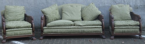 Lot 786 - Early 20th century caned bergere suite of one...