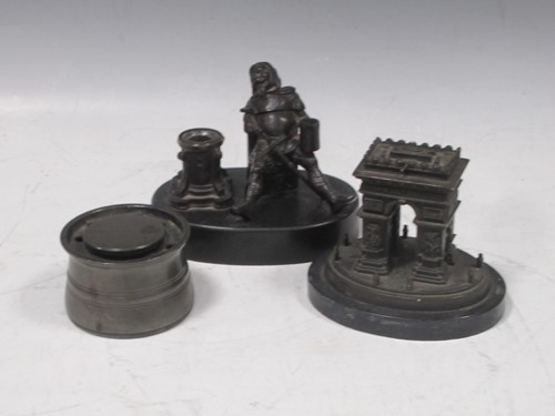 Lot 54 - A bronze inkwell and pen holder of a drunken...