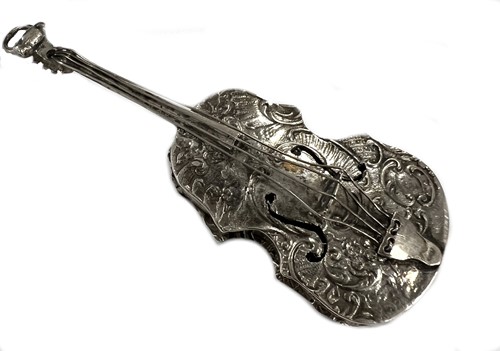 Lot 463 - A Victorian (probably Dutch metalwares) silver novelty box in the form of a violin