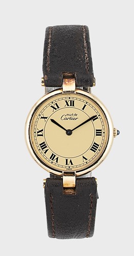 Lot 367 - Cartier - A vermeil 'Must de Cartier Vendôme' wristwatch