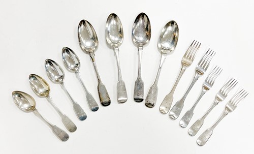 Lot 681 - Newcastle - An 11-piece set of 19th century silver flatware with 2 additions