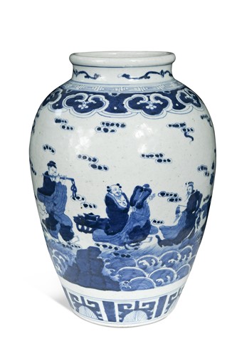 Lot 56 - A Chinese blue and white porcelain ovoid vase, late Qing Dynasty, circa 1890