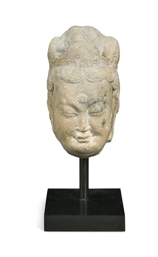 Lot 58 - A Chinese carved white marble head of Avalokitesvara, perhaps Song/Ming Dynasty