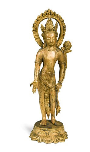 Lot 101 - A Tibetan or Nepalese gilt bronze figure of a standing Tara, 20th century