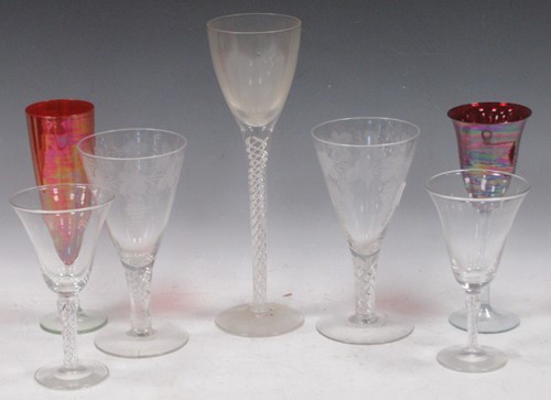 Lot 71 - Quantity red lustre glasses, 9 wine, 6 tall...