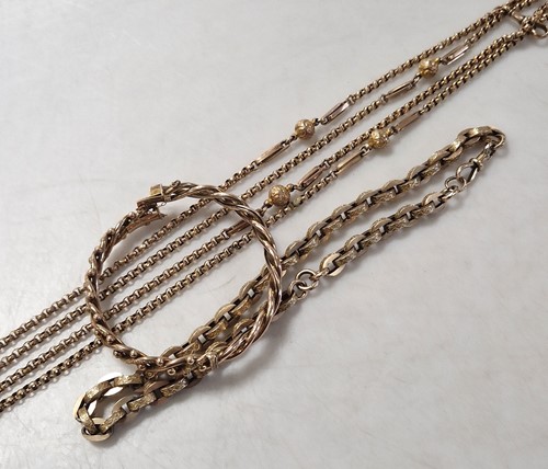 Lot 341 - A guard chain, a necklace and a hinged bangle,...