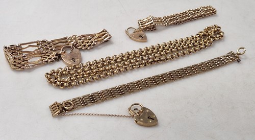 Lot 349 - Two 9ct gold gate bracelets, a 9ct gold chain,...