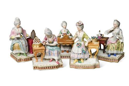 Lot 643 - A set of five Berlin porcelain figures of the senses