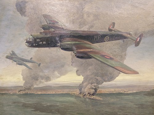 Lot 472 - World War II painting, 'Tobruk. The Bombing of...