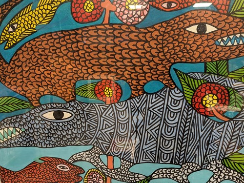Lot 473 - Oceanic School, colourful design of retiles,...