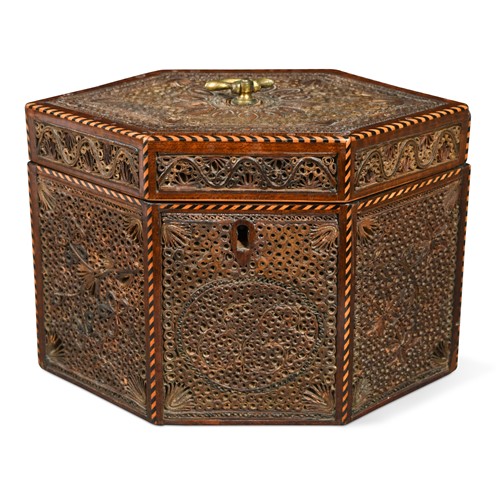 Lot 543 - A George III quillwork tea caddy