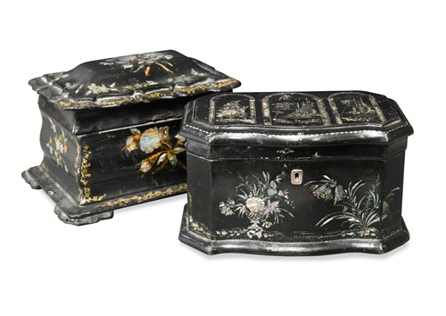 Lot 546 - Two Victorian inlaid papier-mâché tea caddies