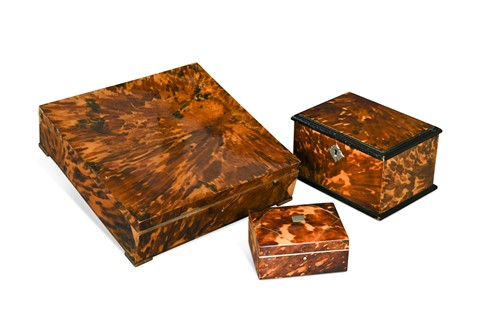 Lot 717 - A group of three tortoiseshell boxes, 19th century
