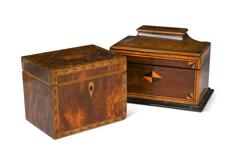 Lot 645 - Two mahogany and inlaid tea caddies, 19th century