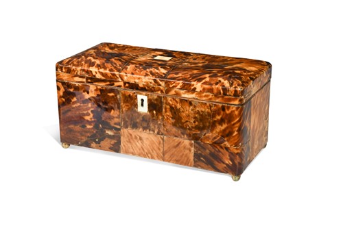 Lot 637 - A tortoiseshell and ivory mounted tea caddy, 19th century