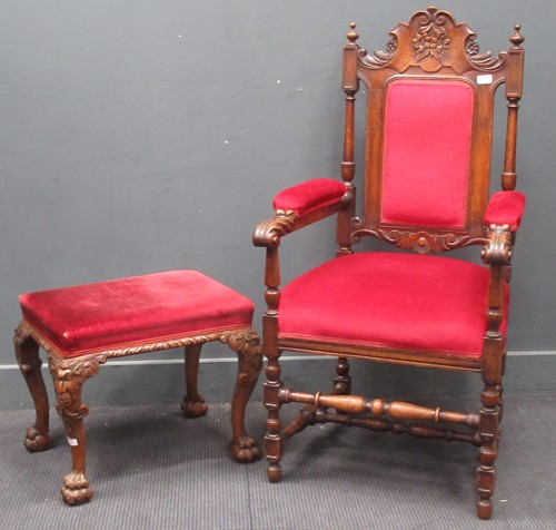 Lot 765 - A Gothic style carved oak throne chair, 122cm...