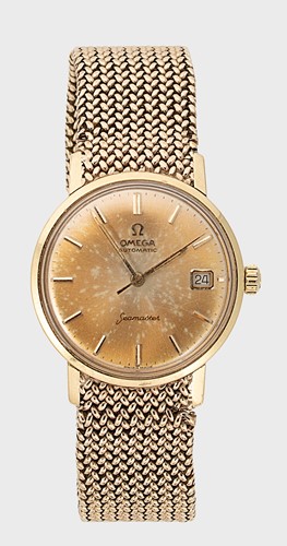 Lot 383 - Omega - A Swiss 18ct gold 'Seamaster' wristwatch with a later 9ct gold bracelet