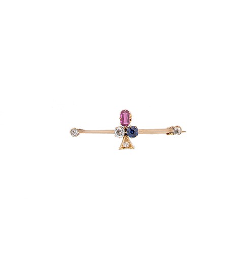 Lot 247 - A diamond, ruby and sapphire fleur-de-lis brooch