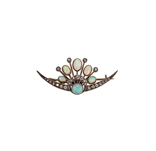 Lot 182 - A Victorian opal and diamond crescent brooch