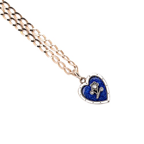 Lot 193 - A diamond and enamel heart locket and modern chain