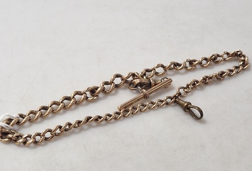 Lot 356 - A watch chain, links stamped '9', 'T' bar...