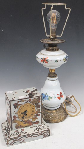 Lot 85 - A Japanese pottery mantle clock 19cm high and...