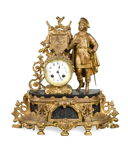 Lot 143 - A gilt metal mantel clock, late 19th century