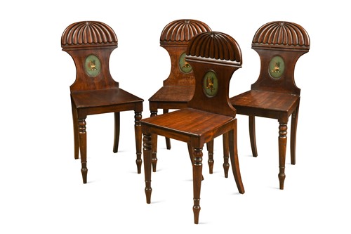 Lot 536 - A set of four Regency mahogany hall chairs