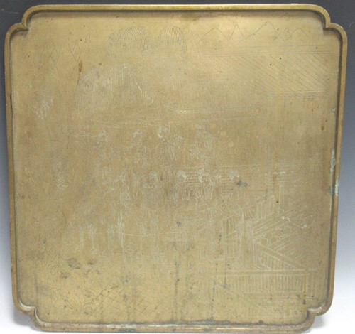 Lot 122 - A Japanese bronze shaped-square plaque, with...