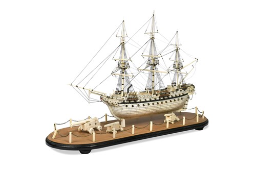 Lot 680 - A Prisoner of War style bone model of a 68 guns ship, modern