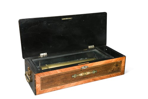 Lot 746 - A Swiss rosewood and crossbanded musical box, 19th century