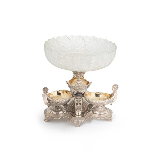 Lot 535 - A mid-19th century silver plated and cut-glass centrepiece