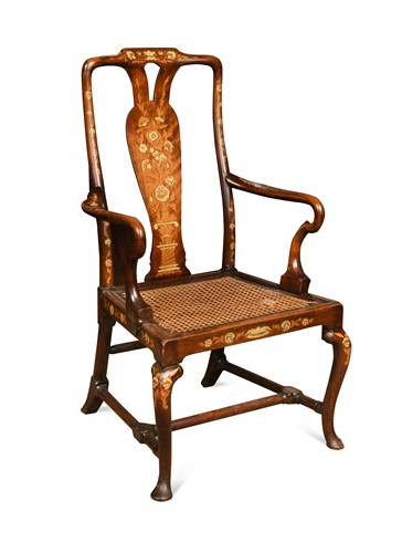 Lot 504 - A Dutch marquetry elbow chair, 19th century