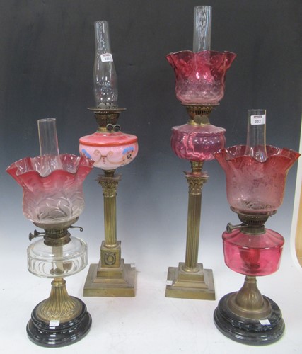 Lot 222 - Four Victorian oil lamps